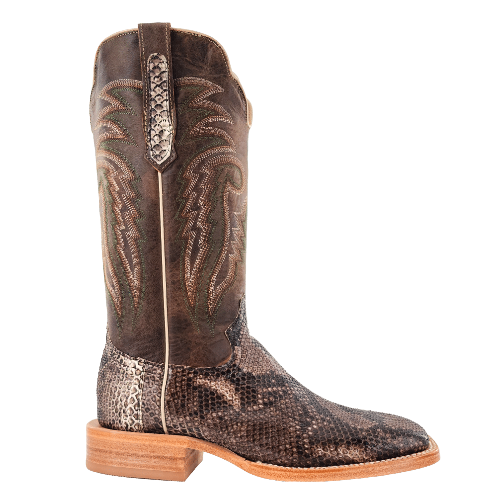 R. Watson Men's Rustic Python Belly Wide Square Toe Cowboy Boot