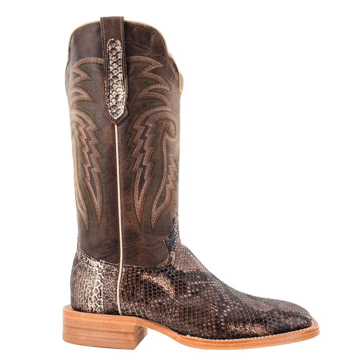 R. Watson Men's Rustic Python Belly Wide Square Toe Cowboy Boot