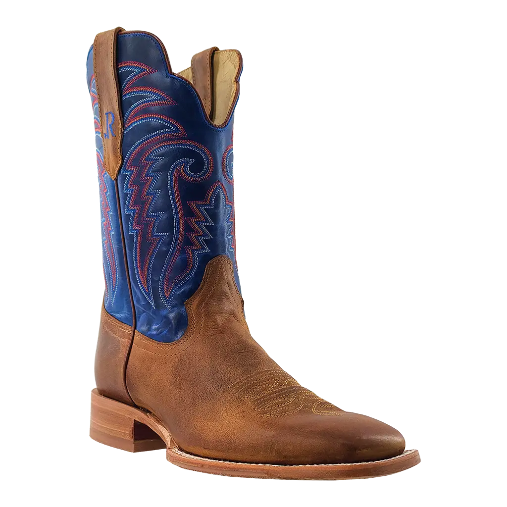 R. Watson Men's Honey Brown & Electric Blue Square Toe Cowboy Boots