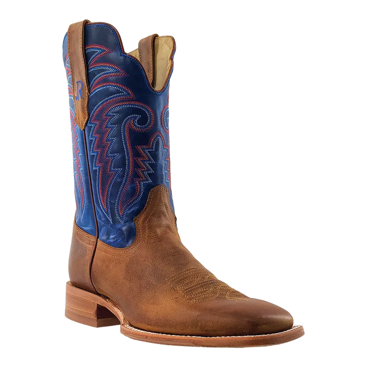 R. Watson Men's Honey Brown & Electric Blue Square Toe Cowboy Boots