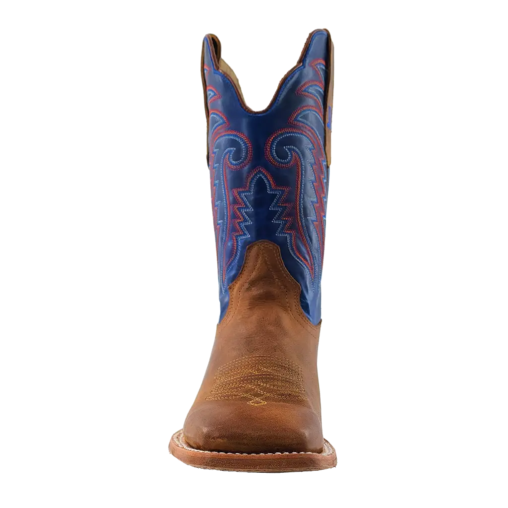 R. Watson Men's Honey Brown & Electric Blue Square Toe Cowboy Boots