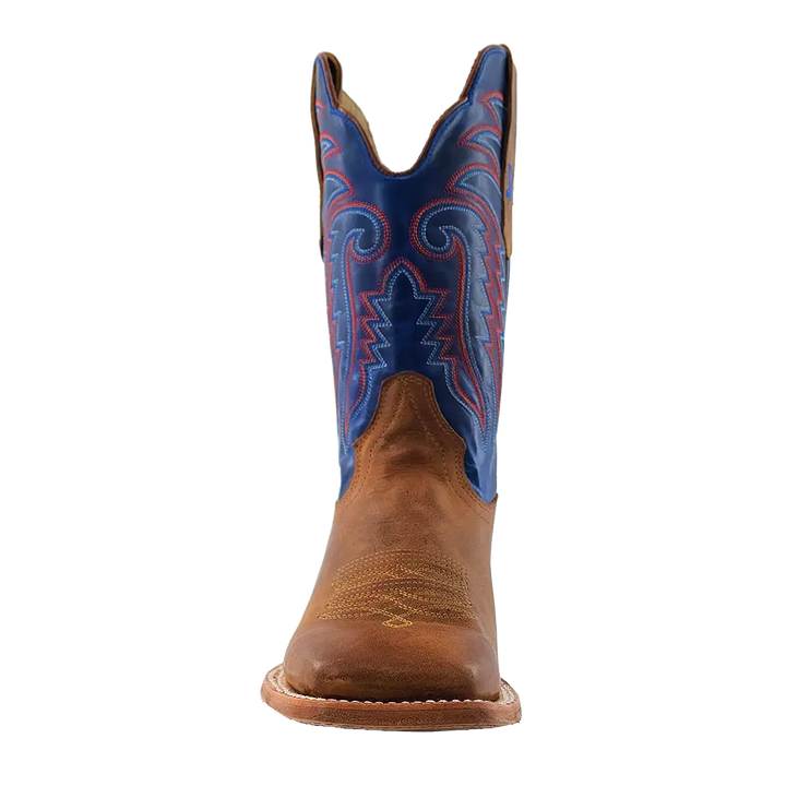R. Watson Men's Honey Brown & Electric Blue Square Toe Cowboy Boots