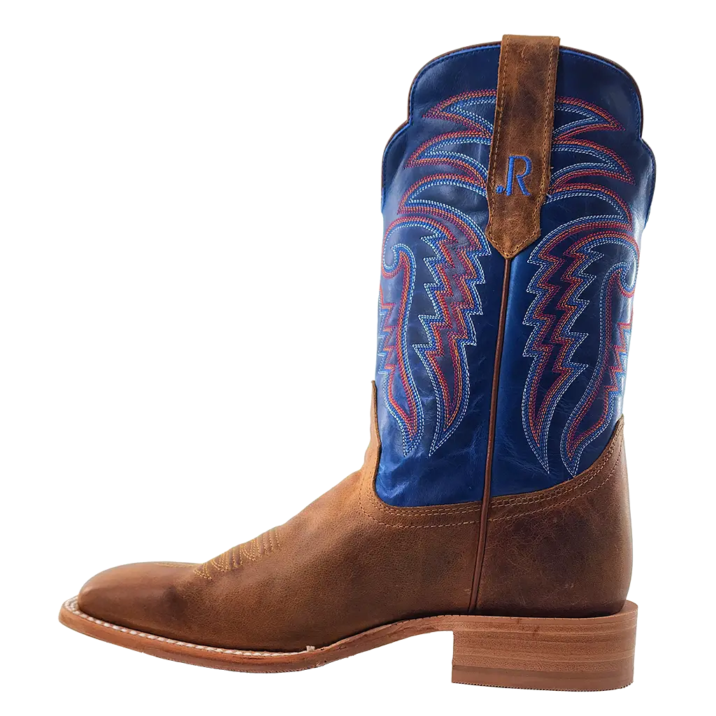 R. Watson Men's Honey Brown & Electric Blue Square Toe Cowboy Boots