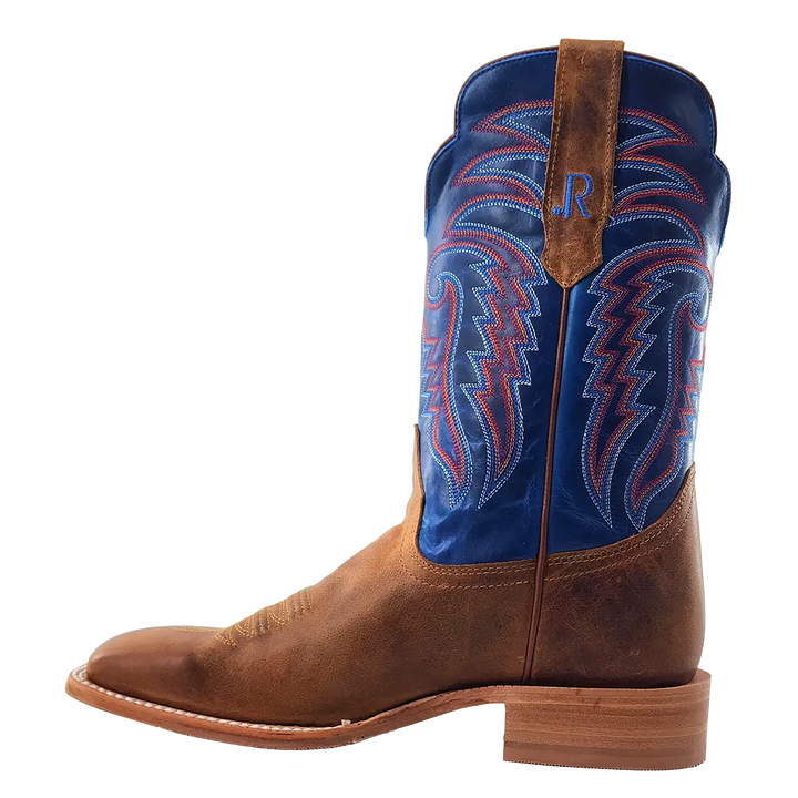 R. Watson Men's Honey Brown & Electric Blue Square Toe Cowboy Boots