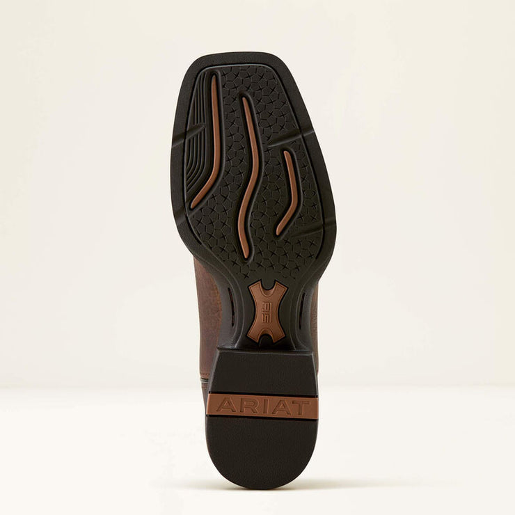 Close-up of Ariat Sport Rustler durable Duratread outsole on men’s leather cowboy boots