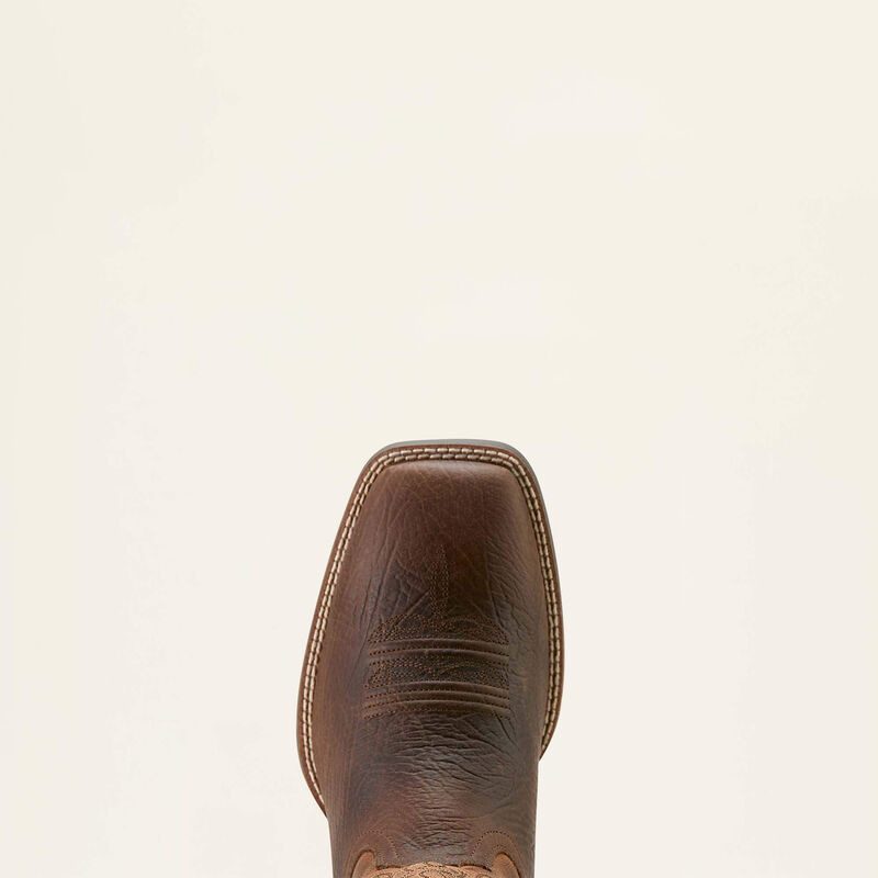 Front top-down view of Ariat Sport Rustler Wide Square Toe Men’s Cowboy Boots highlighting the wide square toe and premium leather