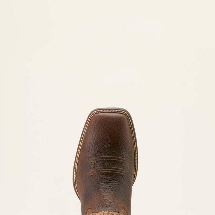 Front top-down view of Ariat Sport Rustler Wide Square Toe Men’s Cowboy Boots highlighting the wide square toe and premium leather