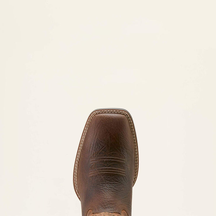 Front top-down view of Ariat Sport Rustler Wide Square Toe Men’s Cowboy Boots highlighting the wide square toe and premium leather