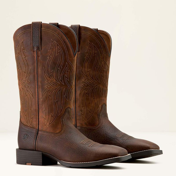 Ariat Sport Rustler Wide Square Toe Men’s Cowboy Boots side by side showing premium leather and wide square toe