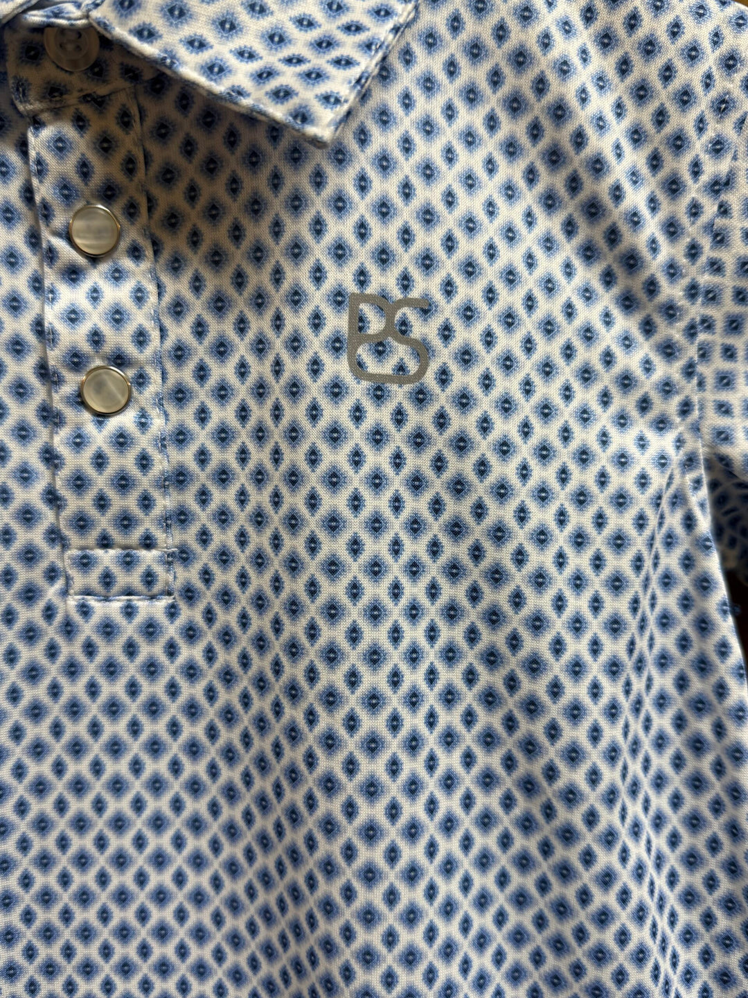 Panhandle Slim Boys Blue Diamond Print Short Sleeve Pearl Snap Polo Shirt