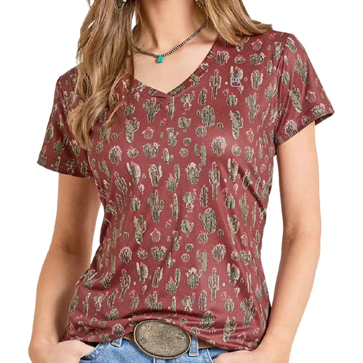 Panhandle Slim Women's Cactus Performance Scarlet Tee