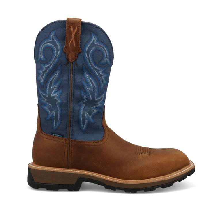 Detailed view of the Twisted X 11" UltraLite X™ Men’s Work Boot, emphasizing the reinforced Nano toe, ecoTWEED™ lining, and double-stitched storm welt for durability.