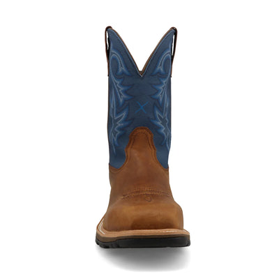 Front view of the Twisted X 11" UltraLite X™ Men’s Work Boot, highlighting the leather vamp and 11" AirLite X shaft, with reinforced stitching and Nano toe protection.