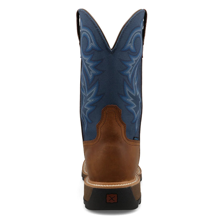 Heel view of the Twisted X 11" UltraLite X™ Men’s Work Boot, featuring the oil and slip-resistant rubber outsole with a 1.5" block heel for superior traction.