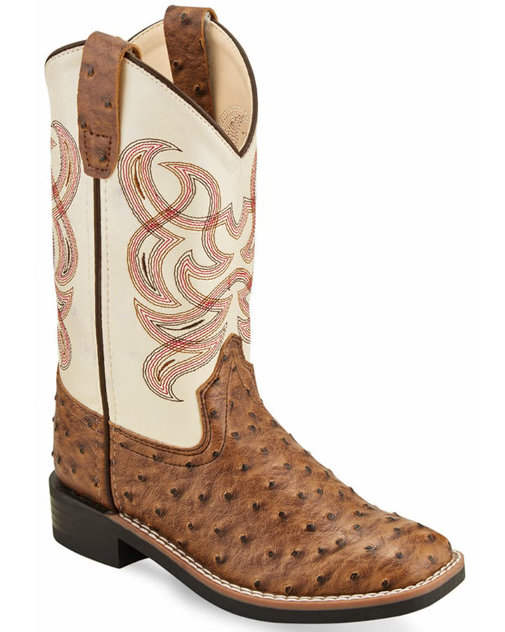 OLD WEST TODDLER BOYS OSTRICH PRINT SQUARE TOE BOOT