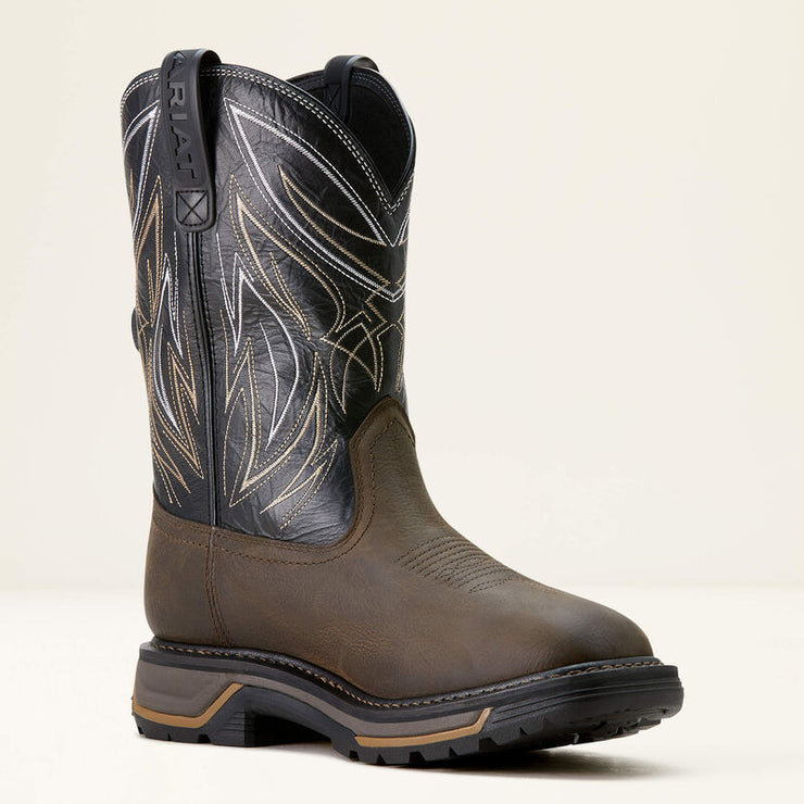Angled view of Ariat Big Rig BOA Men’s Waterproof Work Boot highlighting rugged outsole and secure BOA dial.
