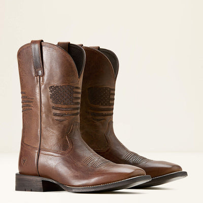 Close-up of American flag stitching on Ariat Circuit Patriot Boot