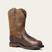 Detailed view of ARIAT Groundbreaker Boot craftsmanship and MetGuard safety features
