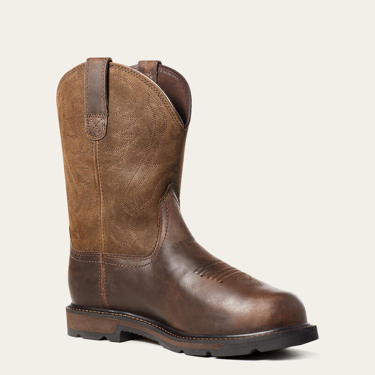 Detailed view of ARIAT Groundbreaker Boot craftsmanship and MetGuard safety features