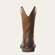 Close-up of the heel of ARIAT Groundbreaker Men’s Steel Toe Work Boots, showing durability, stability, and protection