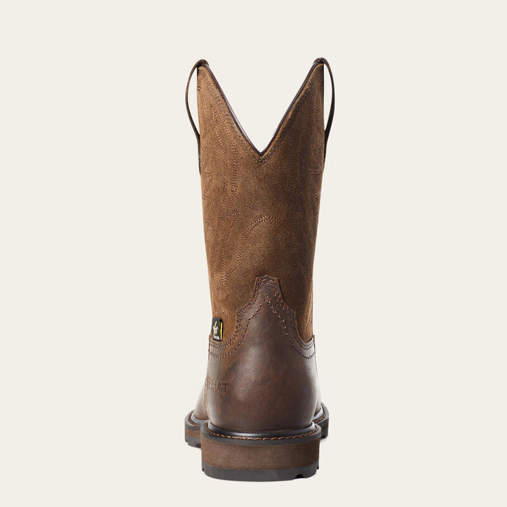 Close-up of the heel of ARIAT Groundbreaker Men’s Steel Toe Work Boots, showing durability, stability, and protection