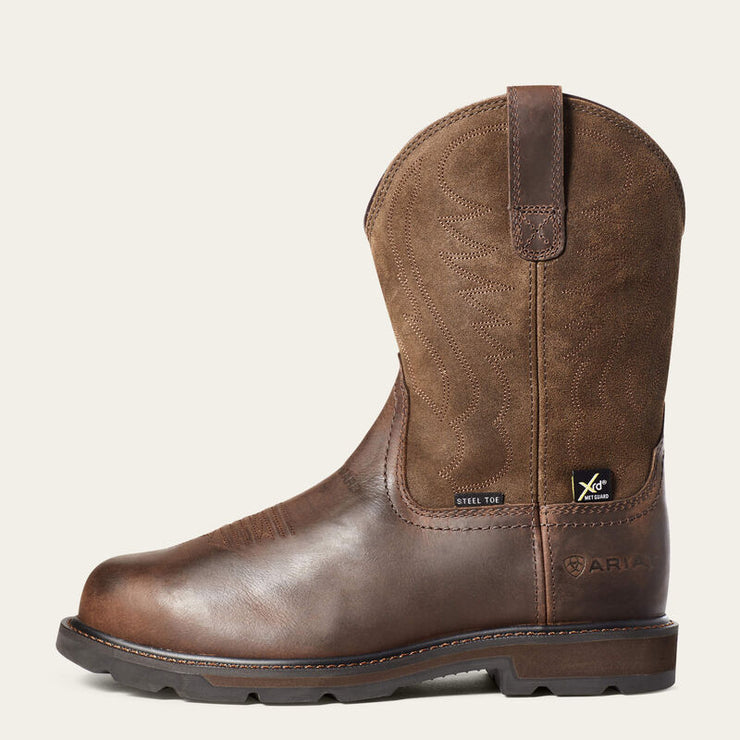 Side view of ARIAT Groundbreaker Steel Toe Work Boots highlighting oil- and slip-resisting sole