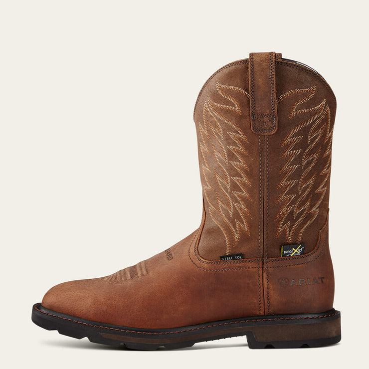 Side view of Ariat Groundbreaker Wide Square Toe MetGuard Men’s Steel Toe Work Boot showing oil- and slip-resisting sole
