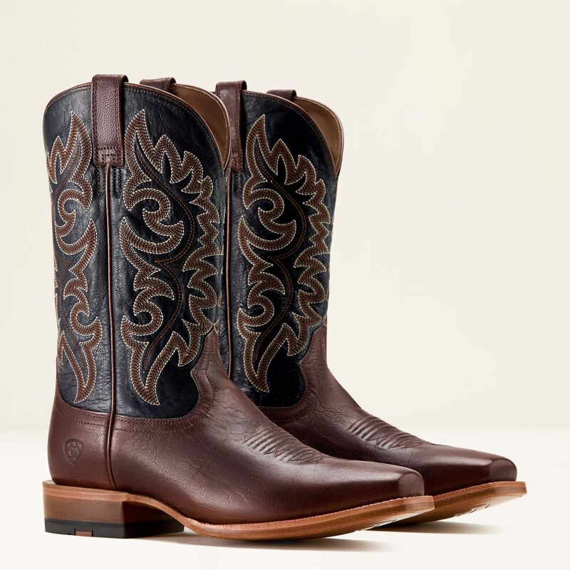 Close-up of Ariat Highbluff Cowboy Boot showing six-row stitching and leather detail.