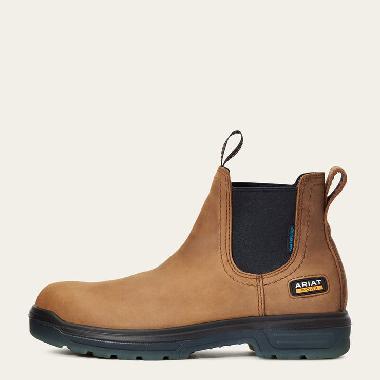 Side view of ARIAT Turbo Chelsea Work Boots showing premium full-grain leather and slip-resistant outsole – quality Chelsea work boots.