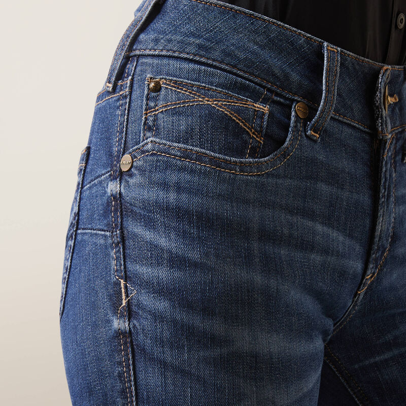 Close-up detail waist of Leila Perfect Rise Women’s Boot Cut Jeans