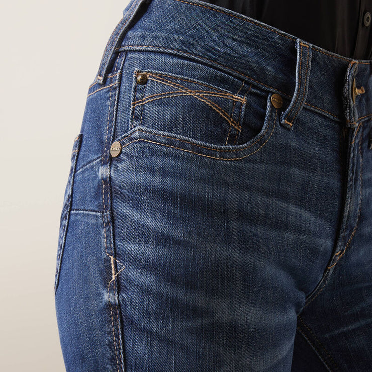 Close-up detail waist of Leila Perfect Rise Women’s Boot Cut Jeans