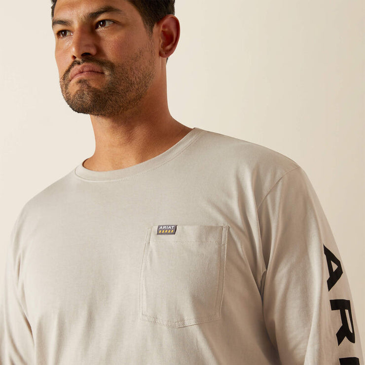 Close-up of chest pocket on Ariat Rebar Cotton Strong Beige Pocket T-Shirt