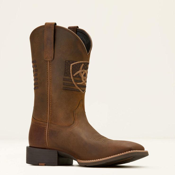 Angled view of Ariat Sport Freedom Men’s Cowboy Boot with bold Western stitching and ATS® technology.