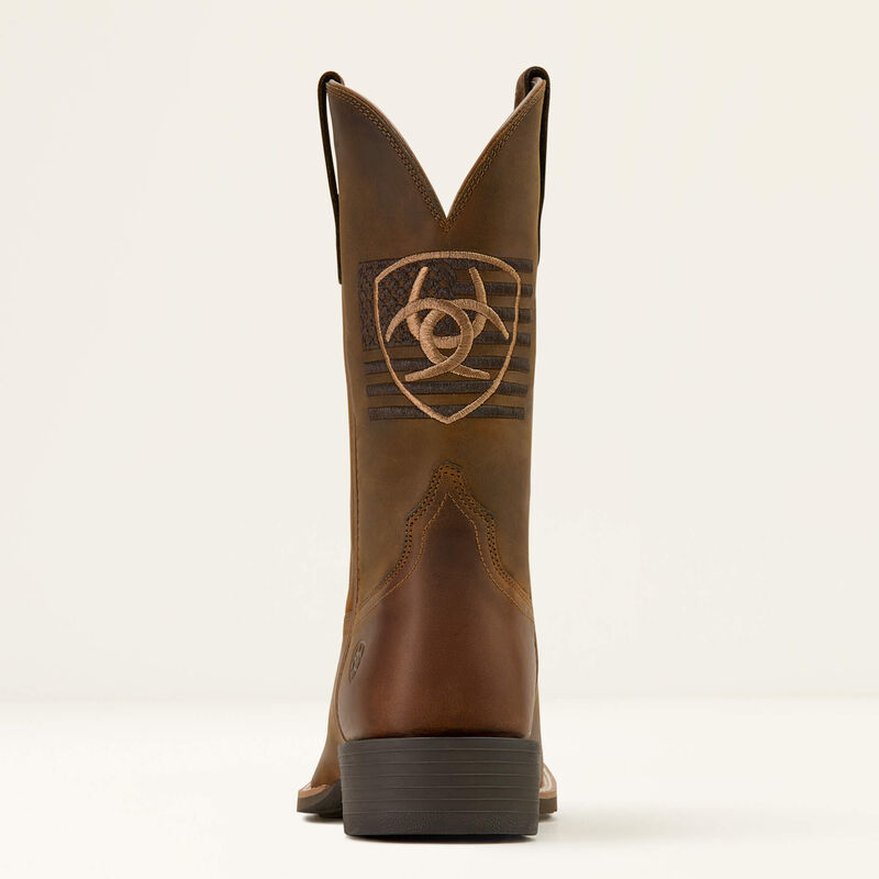 Back heel view of Ariat Sport Freedom Cowboy Boot showing pull tabs and durable Duratread™ sole.