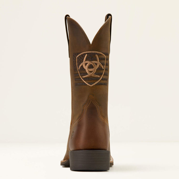Back heel view of Ariat Sport Freedom Cowboy Boot showing pull tabs and durable Duratread™ sole.