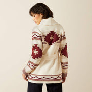 Back view of Ariat Westward Wrap Women’s Sweater Cream Southwest Print