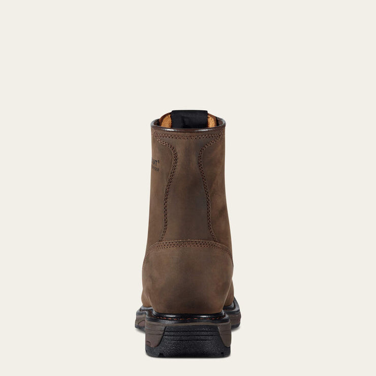 Back heel view of Ariat WorkHog 8" Men’s Waterproof Work Boot with pull-on tabs.