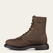 Side profile of Ariat WorkHog 8" Waterproof Work Boot showing durable leather construction.