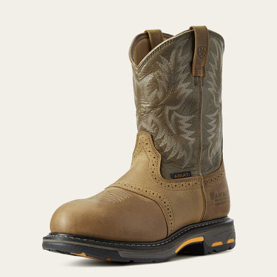 Front view of ARIAT WorkHog Men’s Work Boot Waterproof Composite Toe featuring durable leather and classic round toe design.