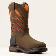 Angled view of ARIAT WorkHog XT VentTEK Waterproof Carbon Toe Work Boot with U-Turn pull-on entry system.