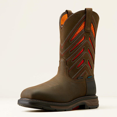 Front view of ARIAT WorkHog XT VentTEK Waterproof Carbon Toe Men’s Work Boot with Western stitching and durable round toe design.