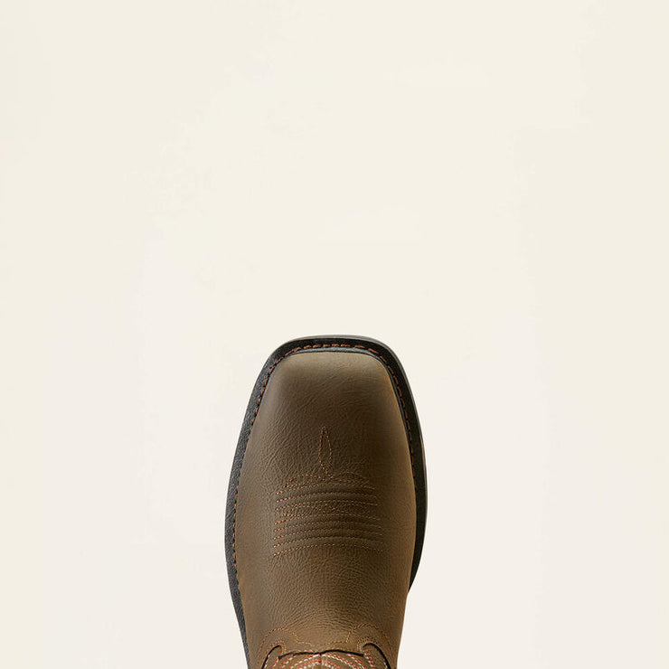 Top view of ARIAT WorkHog XT VentTEK Waterproof Carbon Toe Men’s Work Boot highlighting roomy toe box and reinforced stitching.