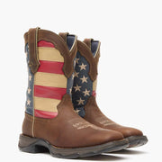 Angled view of Durango Lady Rebel Patriotic Flag Western Boot for women