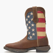 Side profile of Durango Lady Rebel Patriotic Flag Pull-On Cowgirl Boot