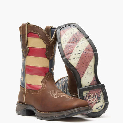 Outsole view of Durango Lady Rebel Patriotic Flag Western Boot for women