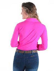 Women's Cowgirl Tuff Hot Pink Breathe Cooling UPF Pullover Button-Down