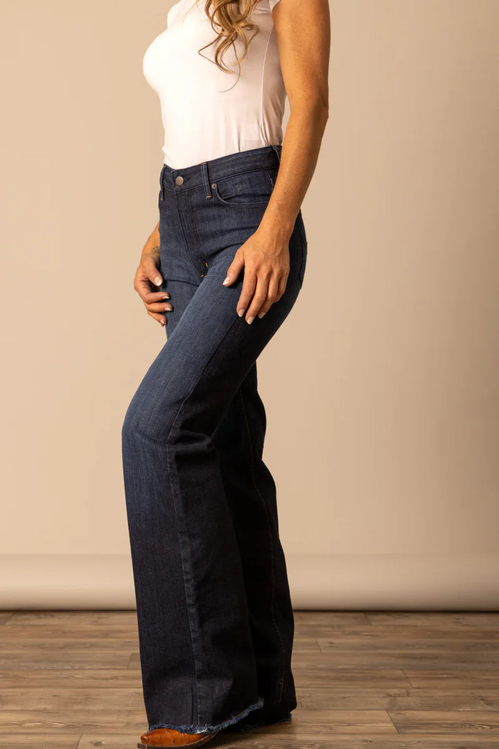 Waistband close-up of Olivia Dark Wash High Rise Jeans