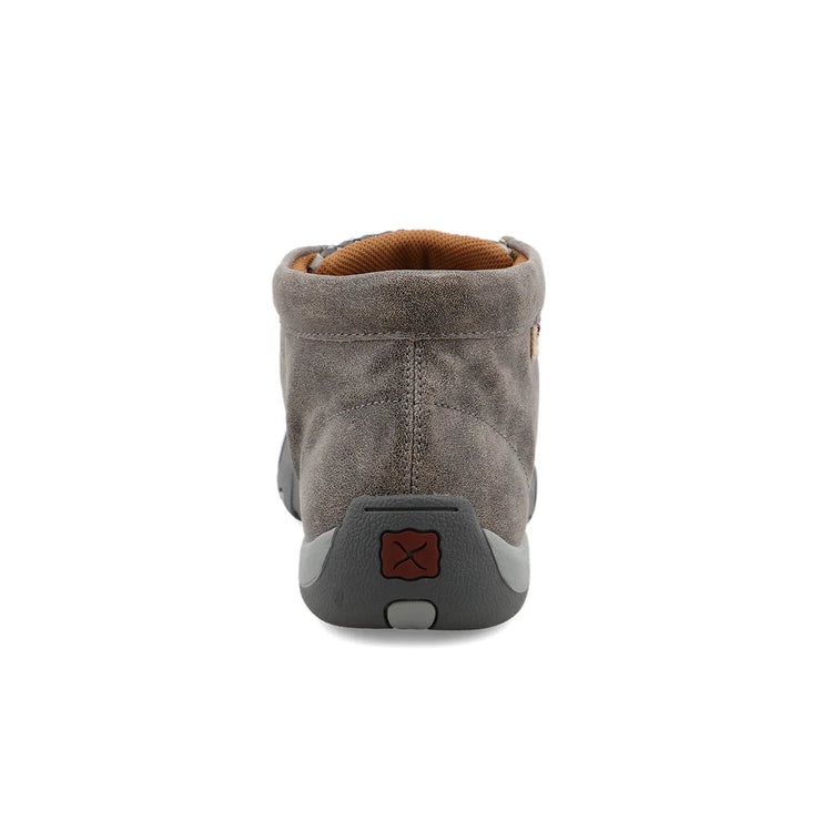 Back heel view of Twisted X Woven Grey Chukka Driving Moc Men’s Shoe