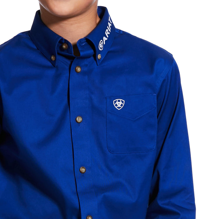 Ariat® Boy's Team Logo Ultramarine Blue Twill Button-Up Shirt