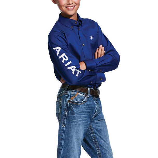 Ariat® Boy's Team Logo Ultramarine Blue Twill Button-Up Shirt